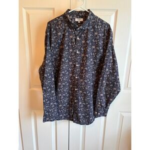 Murano Collezione Slim Fit Floral Paisley Button Down Shirt Mens XXL Navy Blue